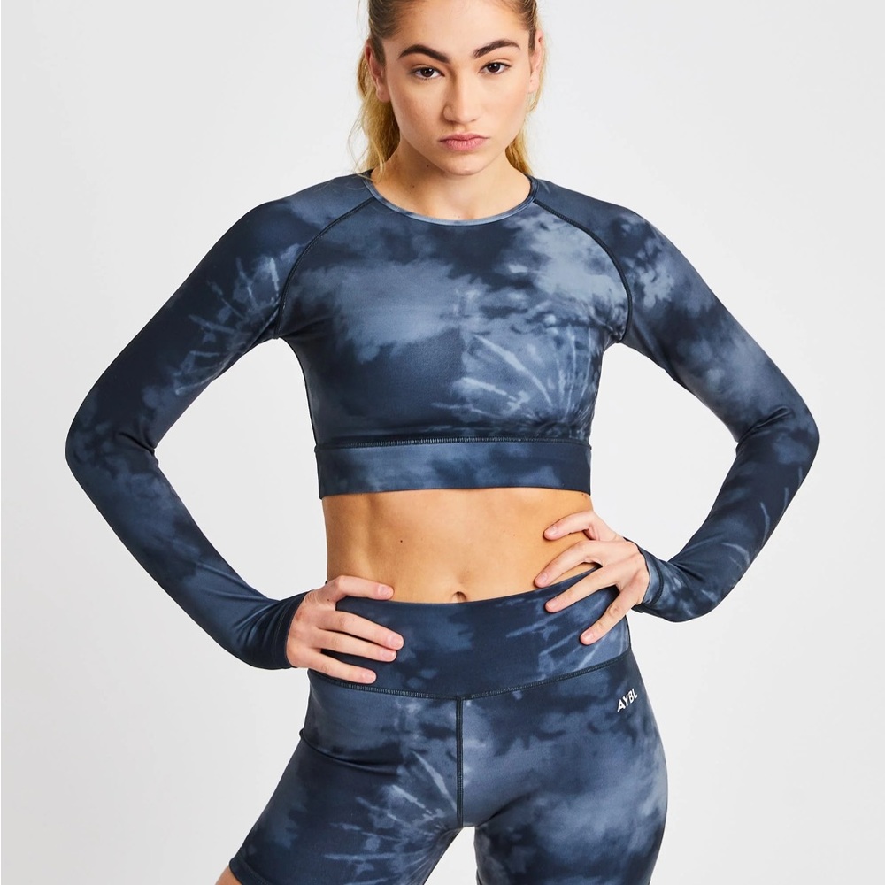 AYBL Blue Fitted Long Sleeve Crop Top